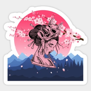 Anime Girl Art Demon - Cute Geisha Sticker